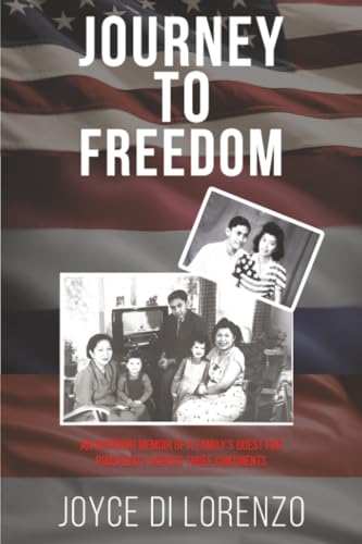 Book cover with family photos and an American flag background.