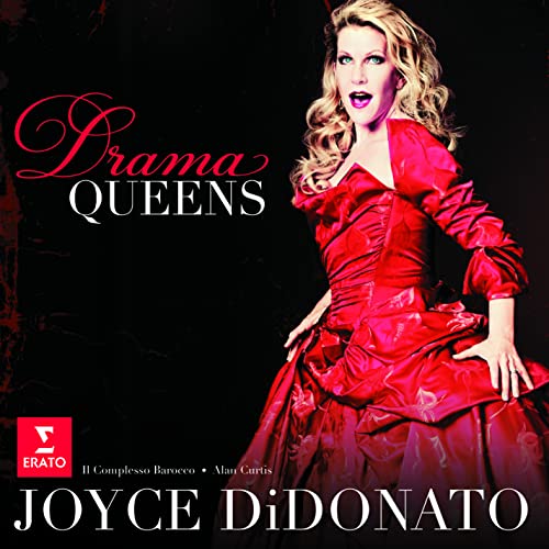 Joyce DiDonato in a red gown, album cover for "Drama Queens.