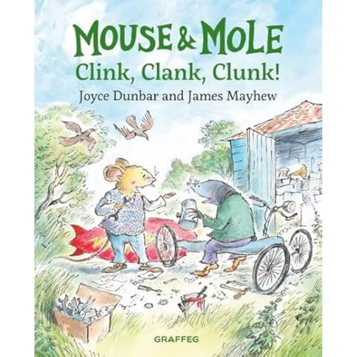 Book cover showing a mouse and mole with a blue cart and tools.