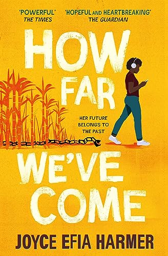 Book cover: woman with headphones walking amidst sugarcane and broken chains.