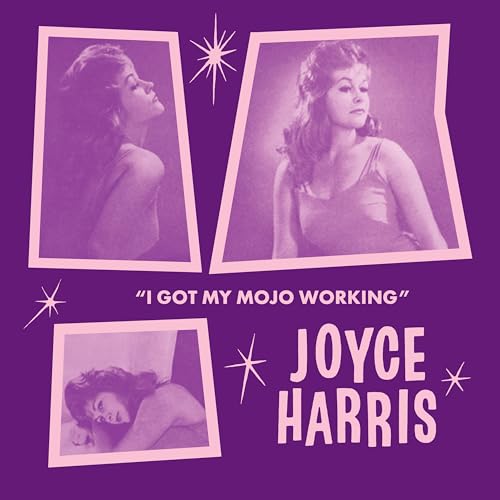 Purple record sleeve featuring three photos of Joyce Harris and text.