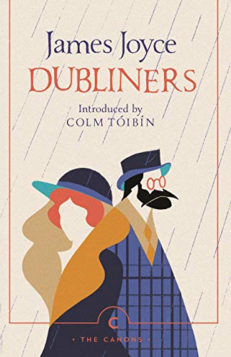 Book cover for "Dubliners" by James Joyce, featuring illustrated figures.