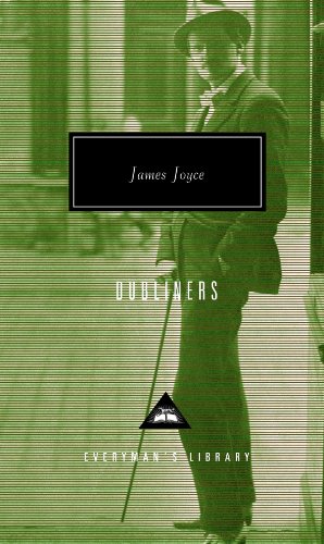 Green book cover featuring a portrait of James Joyce with the title Dubliners.