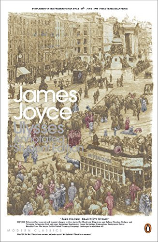 Book cover for James Joyce’s *Ulysses* with a vintage Dublin street scene.