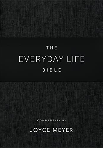 Black leather-bound Bible with white text reading “The Everyday Life Bible”.