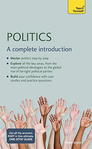 Book cover titled Politics: A complete introduction featuring many raised hands on light background.
