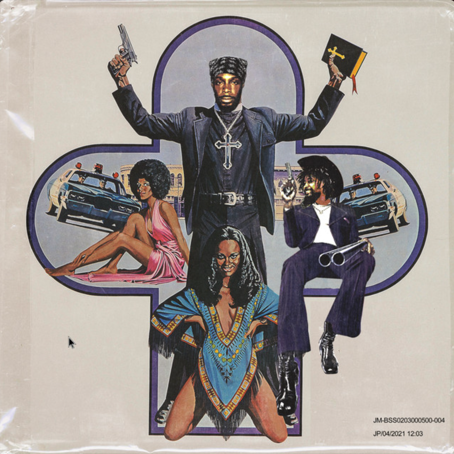 CD cover art featuring a man with a gun and religious imagery.