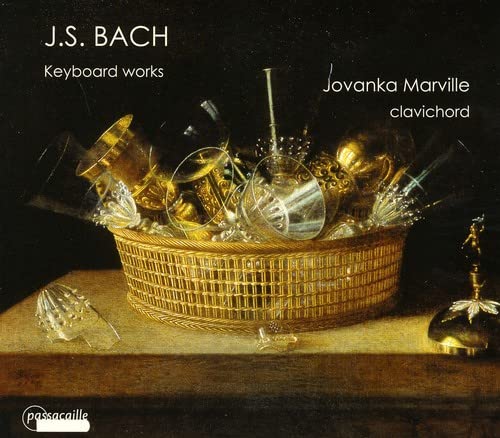 CD cover for J.S. Bach keyboard works featuring a still life of glassware.