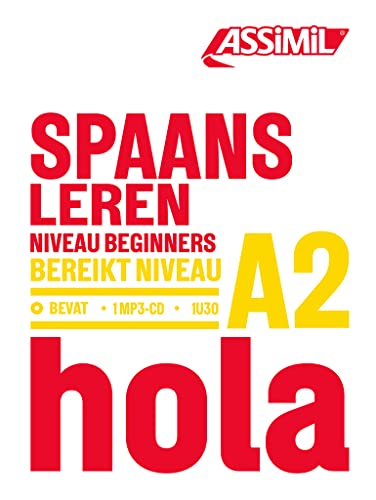 Red and yellow Spanish language learning book cover with "Hola".