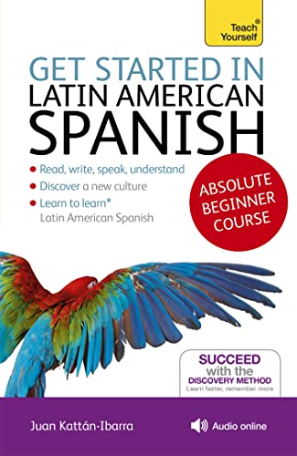 Book cover: "Get Started in Latin American Spanish" with a macaw.