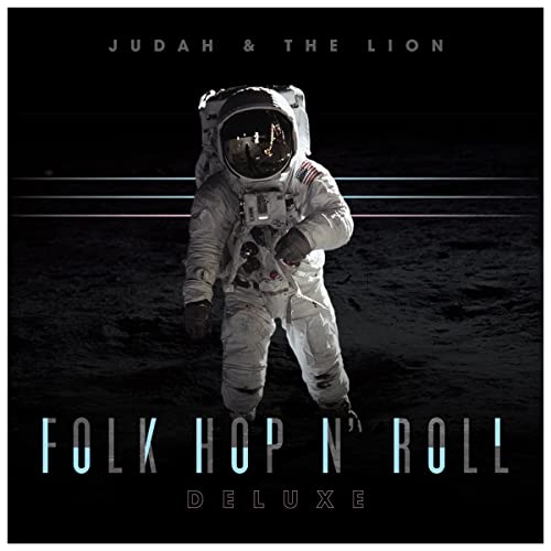 An astronaut stands on the moon's surface on this album cover with text overlay.