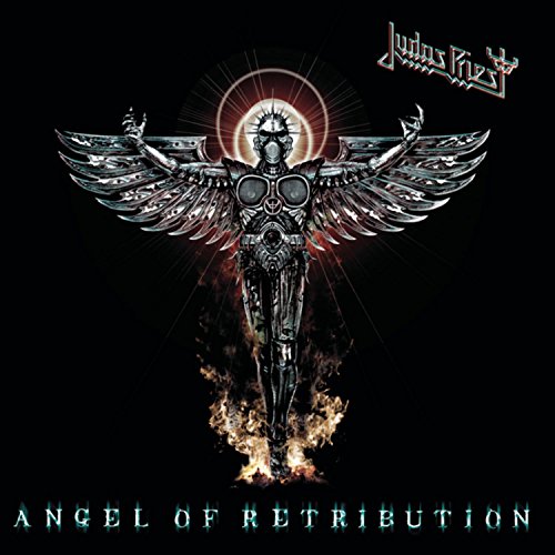 Judas Priest album cover: metallic angel with outstretched wings, fiery base.
