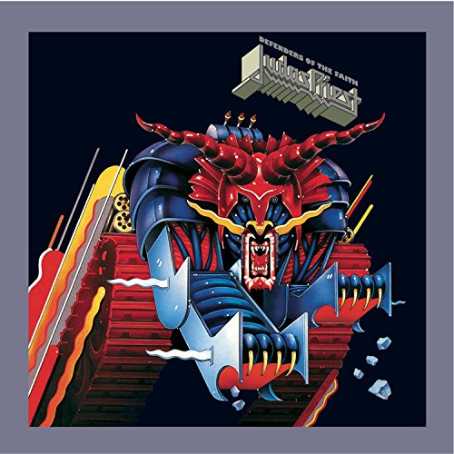 Album cover for Judas Priest’s “Defenders Of The Faith” featuring a metallic beast.