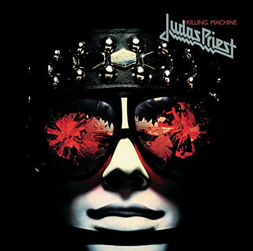 Judas Priest “Killing Machine” album cover with a menacing, masked face.