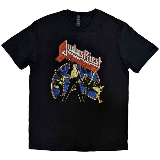 Black unisex t-shirt featuring Judas Priest “Unleashed Version 2” album artwork.