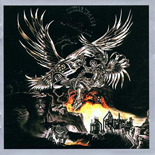 Album cover showing a metallic winged figure flying over a fiery industrial landscape.