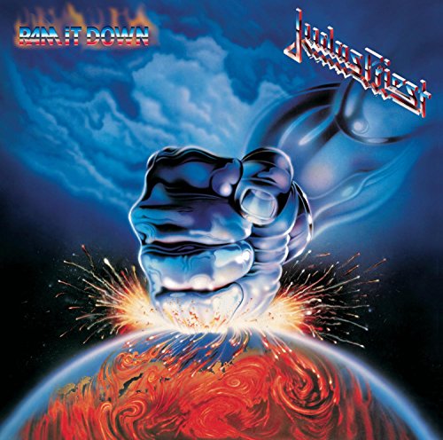 Judas Priest album cover: a fist smashing into a fiery Earth.