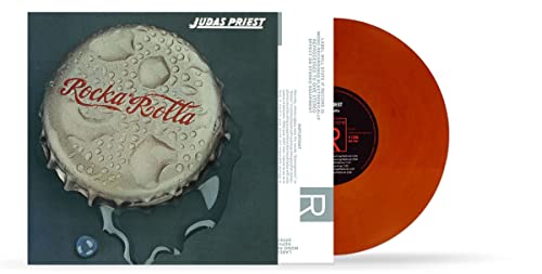 Judas Priest “Rocka Rolla” vinyl record with cover art and orange disc.