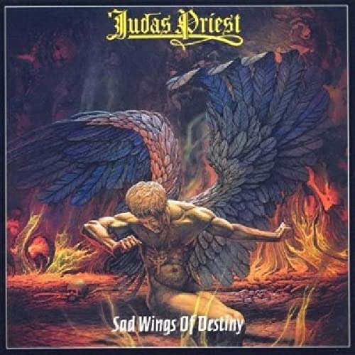 Judas Priest album cover: fallen angel with large, dark wings.