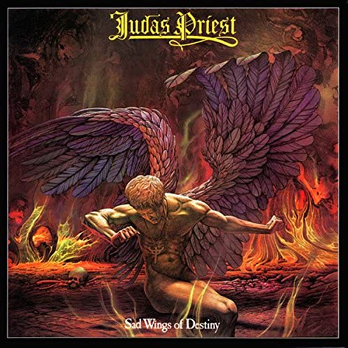 Album cover art featuring a winged, fallen figure amidst flames and a skull.