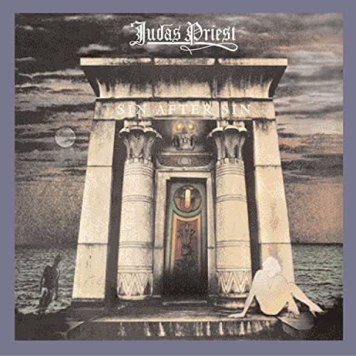 Judas Priest album cover: a stone gateway with a skull and water.