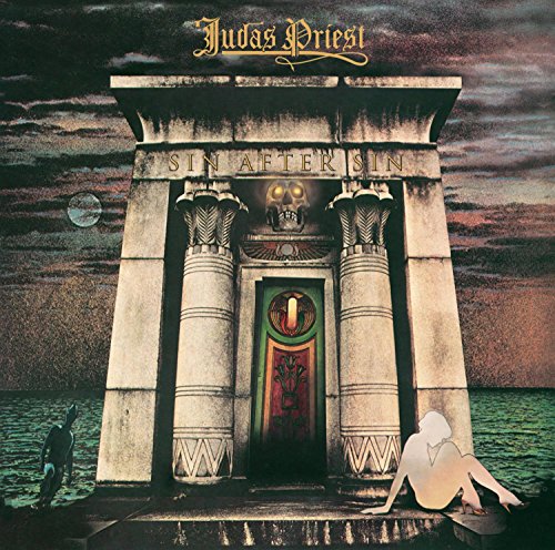 Judas Priest’s “Sin After Sin” album cover: a stone gateway with a skull.