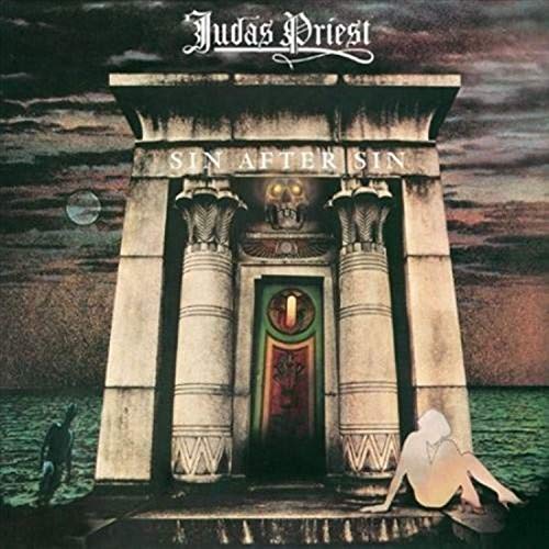 Judas Priest’s “Sin After Sin” album cover: a temple with figures.