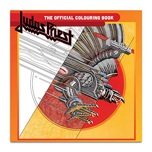 Judas Priest colouring book cover featuring a robotic, winged creature.