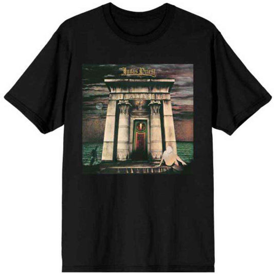 Black t-shirt featuring the cover art from Judas Priest’s “Sin After Sin” album.