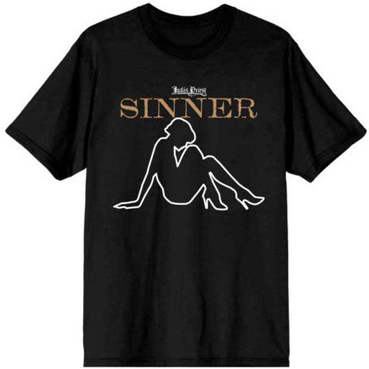 Black t-shirt with Judas Priest’s “Sin After Sin” album artwork and slogan.