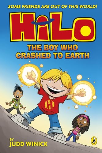 Book cover: boy with glowing hands, two friends, cartoon style.
