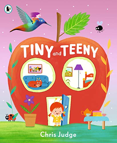 Red apple house with a tiny girl, hummingbird, and fly.