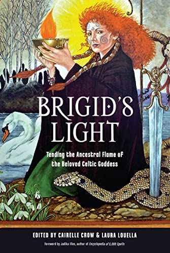 Book cover depicting a red-haired woman with a flame, snake, and swan.