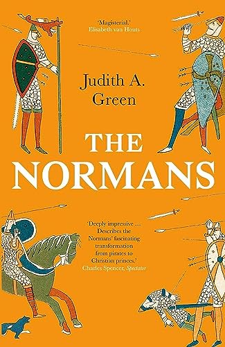 Book cover featuring medieval-style illustrations of Norman soldiers on an orange background.