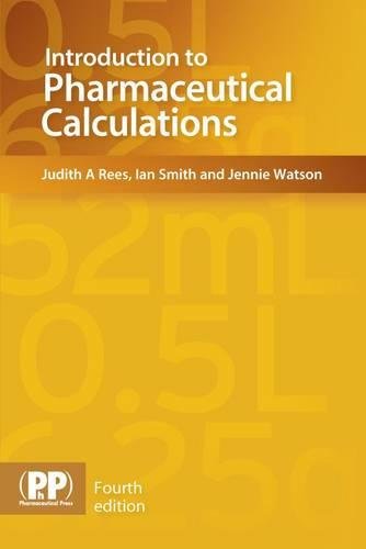 Book cover: "Introduction to Pharmaceutical Calculations," fourth edition, gold background.