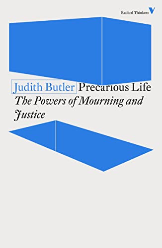 Book cover for Precarious Life by Judith Butler with blue geometric shapes on white.