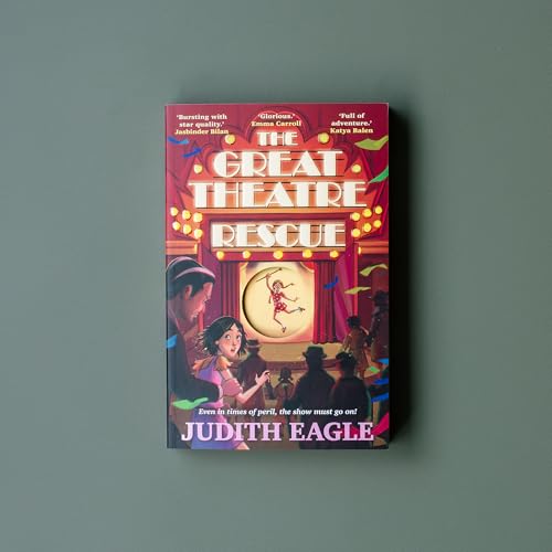 Book cover for The Great Theatre Rescue showing a theatre stage with a performer.