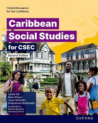 Caribbean Social Studies textbook cover with diverse students and colonial architecture.