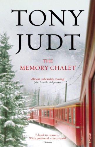 Book cover: "The Memory Chalet" by Tony Judt, with a red train and snow.
