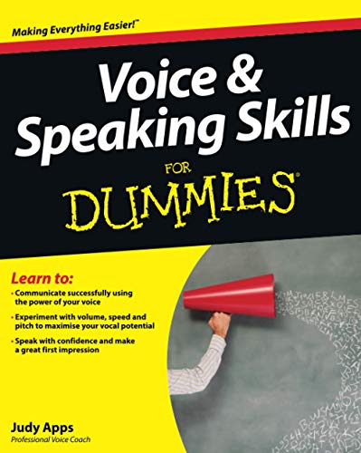Book cover: "Voice & Speaking Skills for Dummies" with a red megaphone.