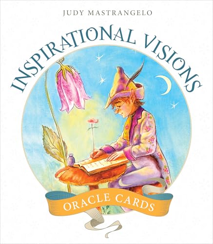 Oracle card deck cover with illustration of a writer and flowers.