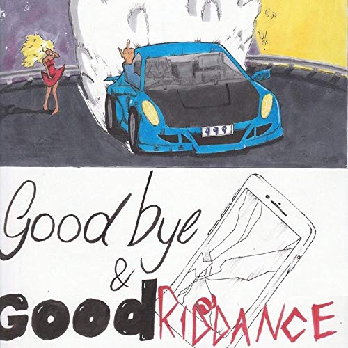 "Album cover art for 'Goodbye & Good Riddance' by Juice WRLD, featuring cartoon illustrations."