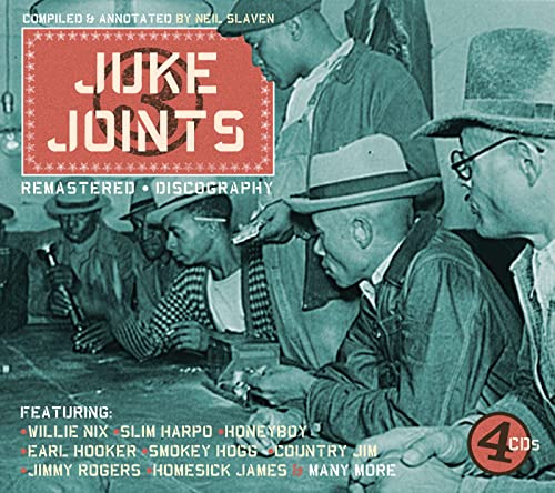 Four-CD set, "Juke Joints 3," featuring blues musicians in a vintage photo.