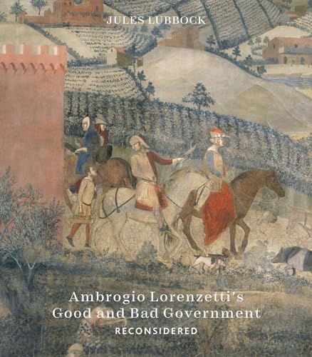Detail from Lorenzetti’s “Good Government” painting, figures on horseback in landscape.