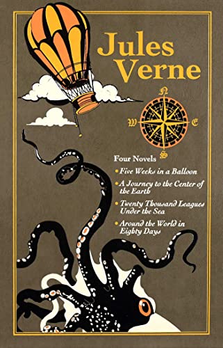 Book cover featuring a hot air balloon, a compass, and a giant octopus illustration.