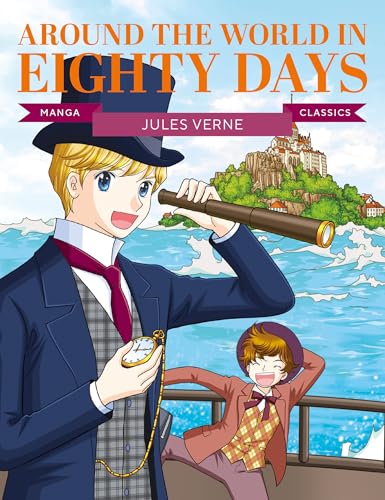Manga cover featuring a man with a telescope and pocket watch near a castle.