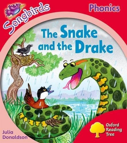 Book cover: a green snake and orange drake in a landscape.