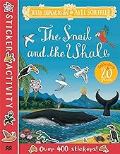 Sticker book cover featuring a snail, whale, birds, and ocean scene.