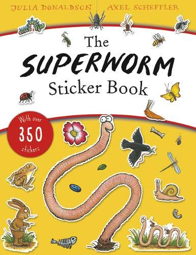 The Superworm Sticker Book cover features a cartoon worm on a yellow background.