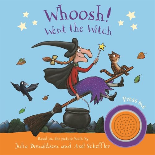 Sound book cover: witch on a broom with a cat and crow.